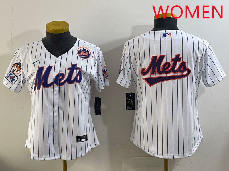 Women New York Mets Blank White Stripe Game 2025 Nike MLB Jersey style 19->women mlb jersey->Women Jersey